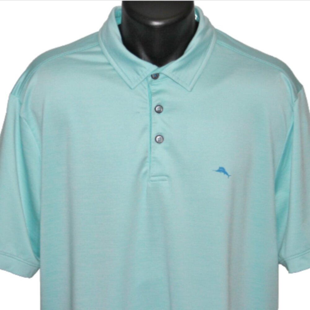 Beautiful Tommy Bahama Relax Marlin Logo Performance Polo, Tuquoise Green  XL